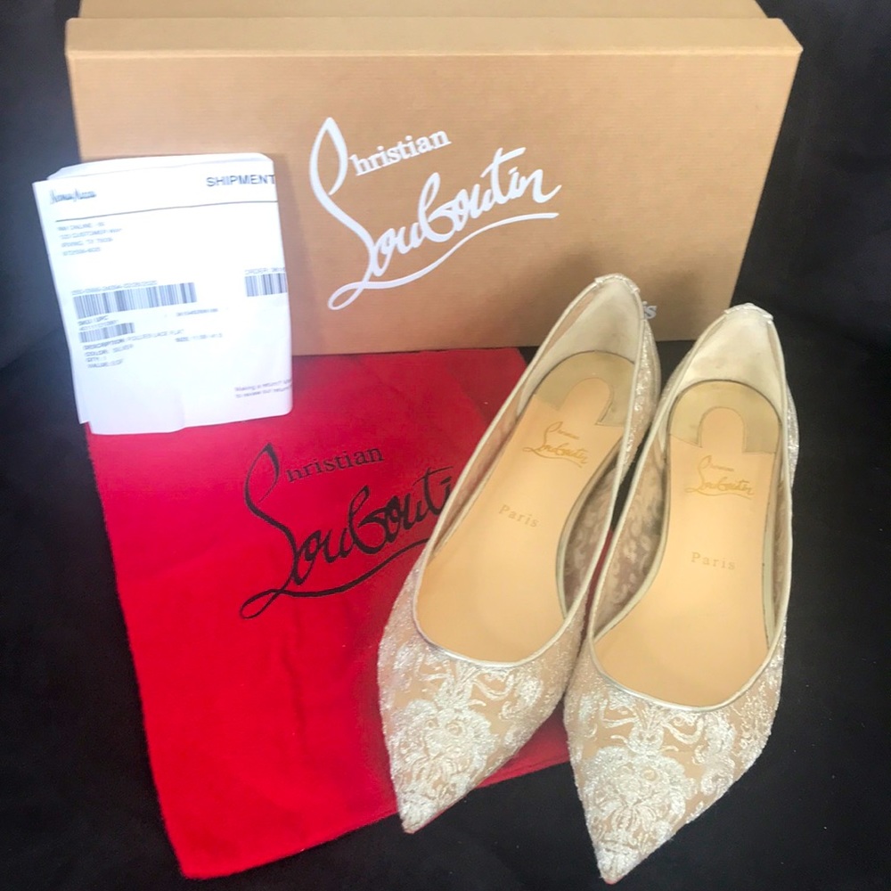 Christian Louboutin Follies silver lace flats 41.5